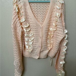 Elegant Women's sweater with Ribbon Detailing handmade one of a kind powder pink
